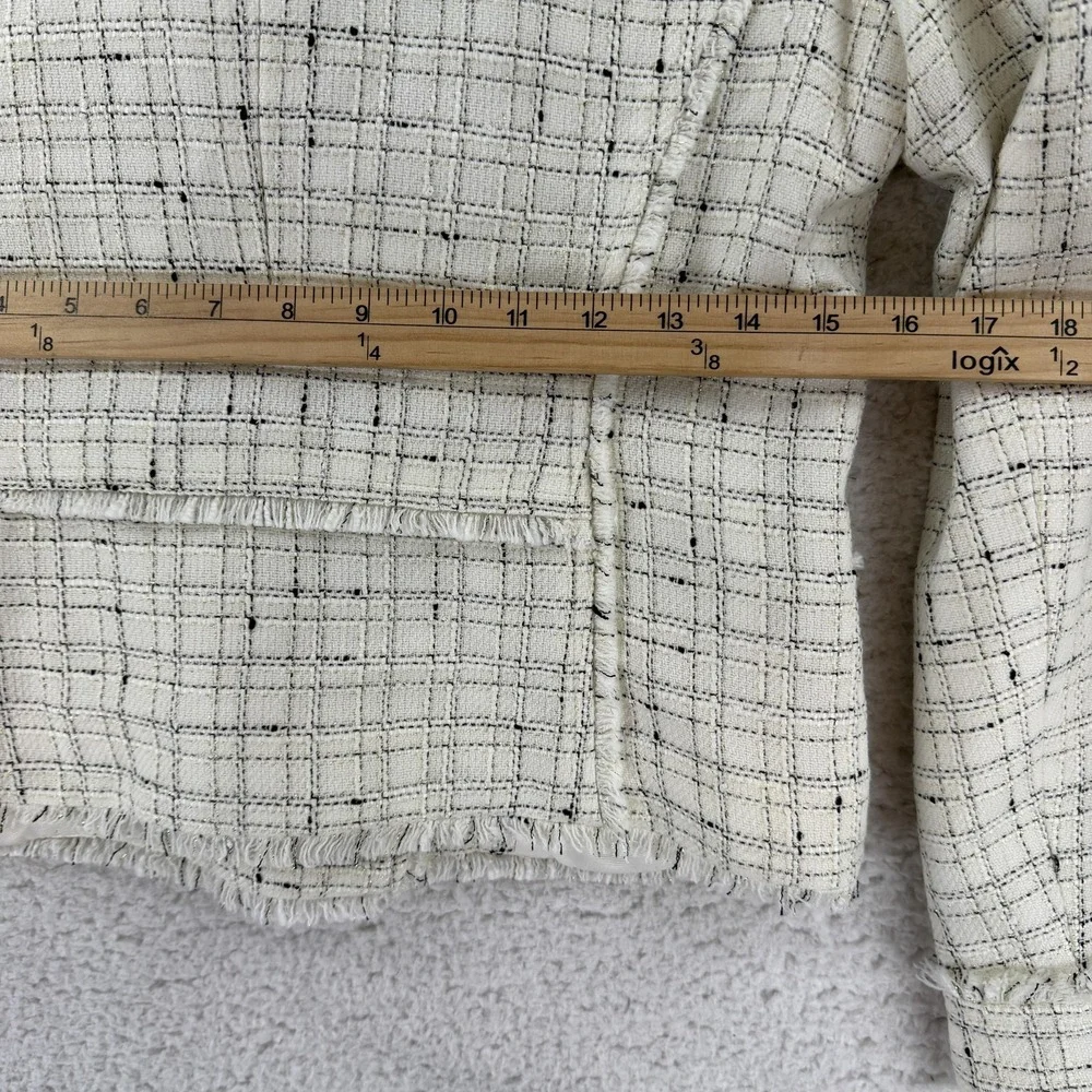 Ann Taylor Jacket Womens 0 White Tweed Moto Asymmetrical Zip Fringe‎ Lined Check